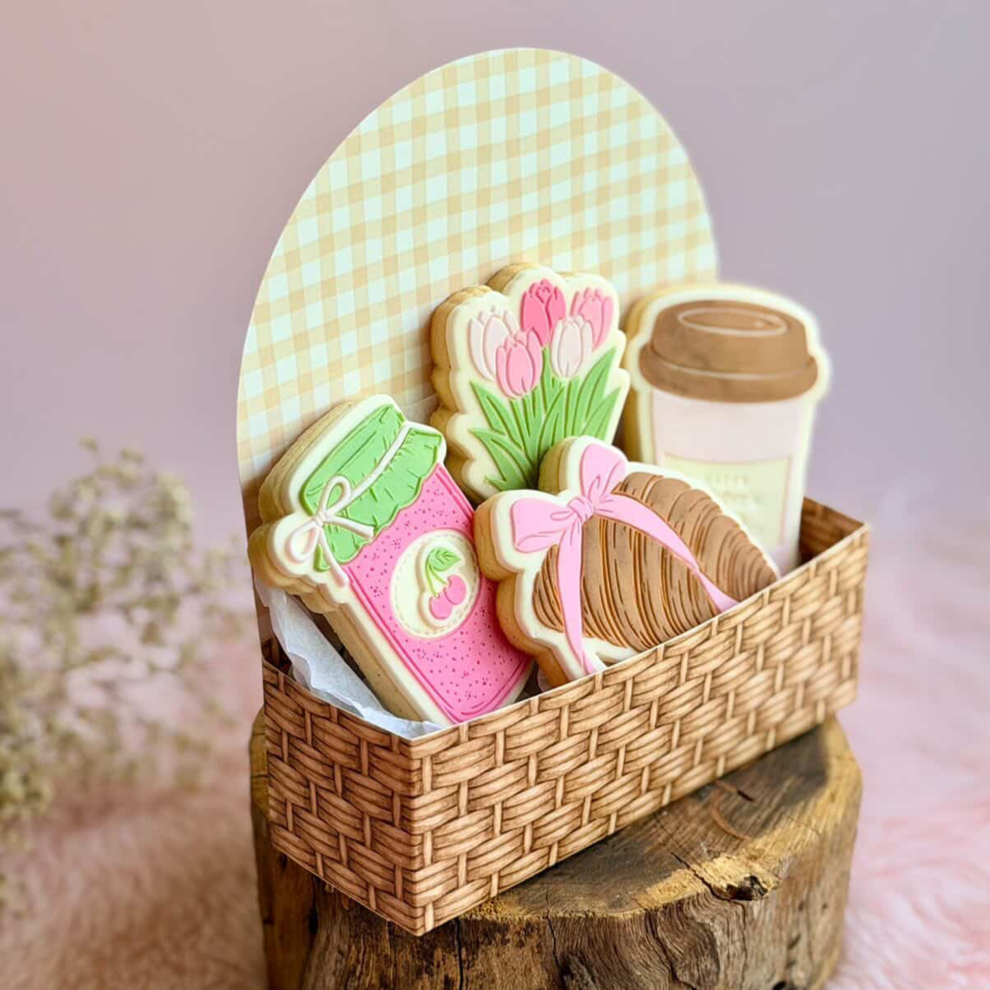 Gingham Cookie Basket Box